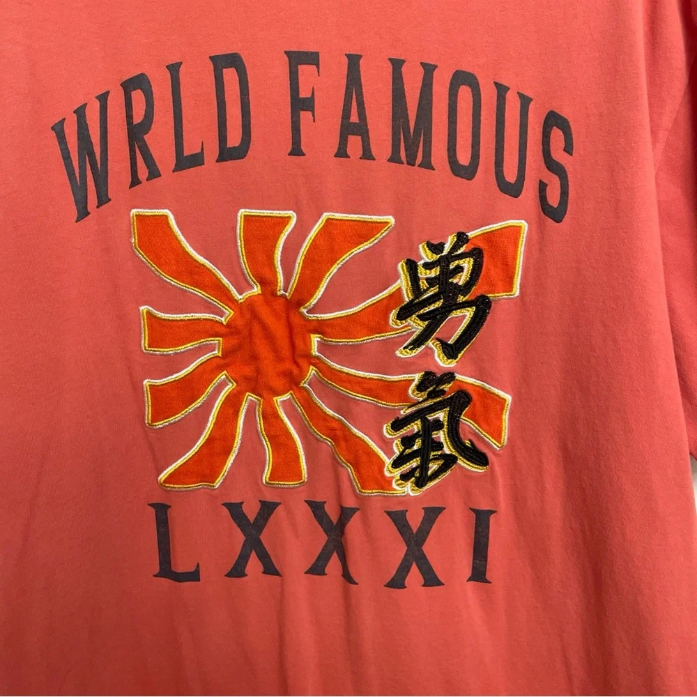 GUESS Wrld Famous Sun Graphic T-Shirt Men’s XL Short Sleeve Orange - Picture 3 of 7